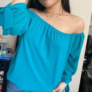 Boho turqoise off-the shoulder long sleeve top